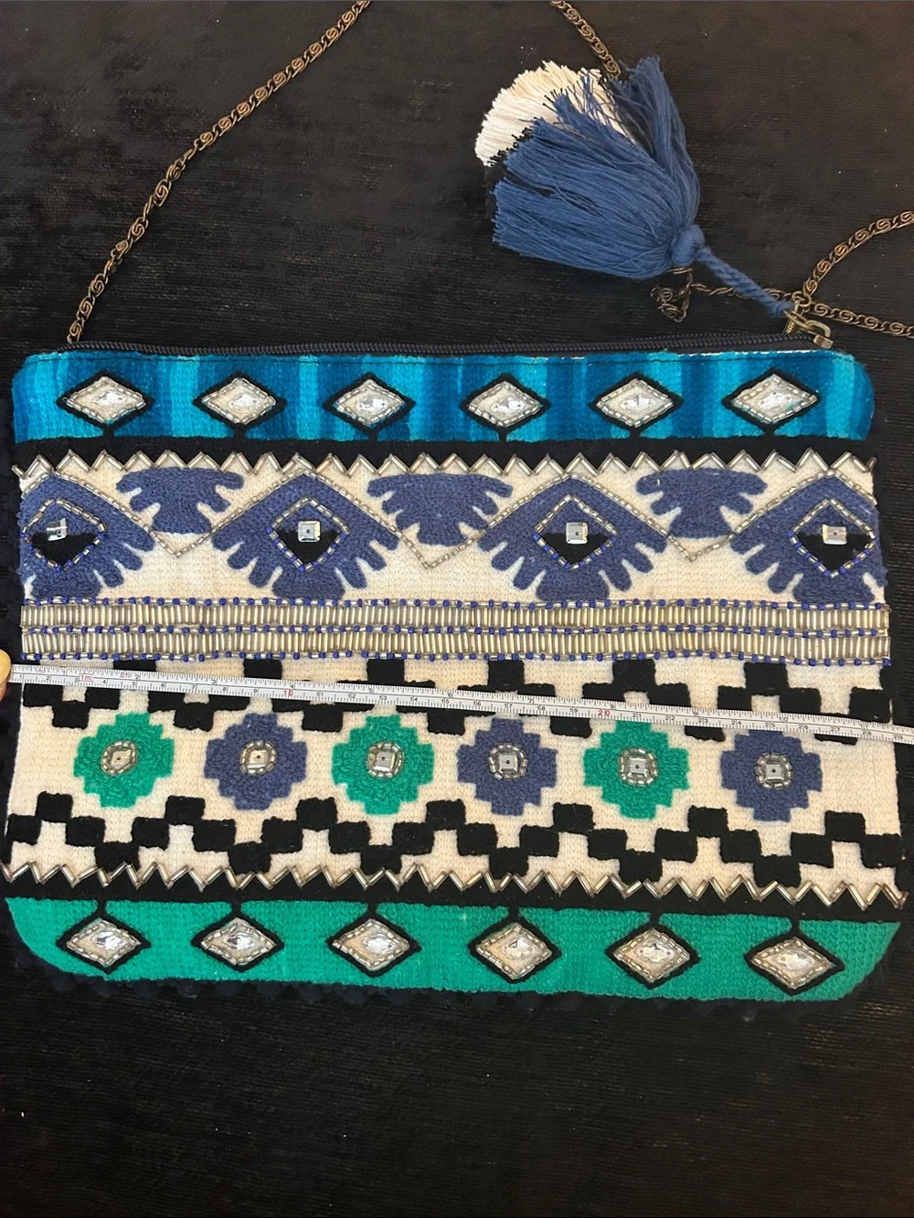 Boho Embroidered Blue & Teal Crossbody